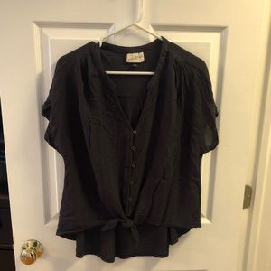 Gray Flowy Tie Front Top